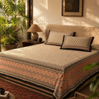 Bagru Floral Cotton Bedsheet with Pillow Covers, The Linen Room. Handmade in India by House of Taraasha.