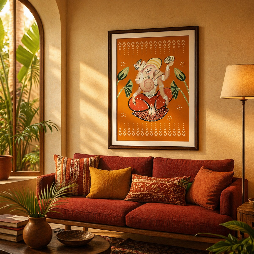 Kalighat Ganesha Art Print by Samir Chitrakar, The Art Wall. Handmade in India by House of Taraasha.