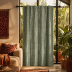Royal Courtyards Handwoven Green Striped Door Curtain, The Draped Window. Handmade in India by House of Taraasha.