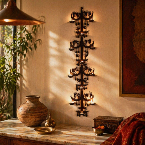 Bastar Floor Stand Lohshilp Wrought Iron Candle Stand, Still Light. Handmade in India by House of Taraasha.