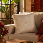 Quad Pattern White Hand-Crocheted Cushion Cover, The Living Room. Handmade in India by House of Taraasha.