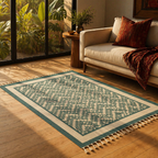 Ivory Chevron Hand Block-Printed Cotton Chintz Rug, The Woven Floor. Handmade in India by House of Taraasha.