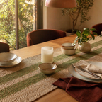 Madur Olive Handwoven Grass Table Runner, The Gathered Table. Handmade in India by House of Taraasha.