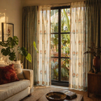 Royal Courtyards Green & Dusty Pink Woven-Sheer Set of Four, The Draped Window. Handmade in India by House of Taraasha.