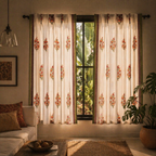 Floral Block-Print Sheer Pure Cotton Window Curtain, The Draped Window. Handmade in India by House of Taraasha.