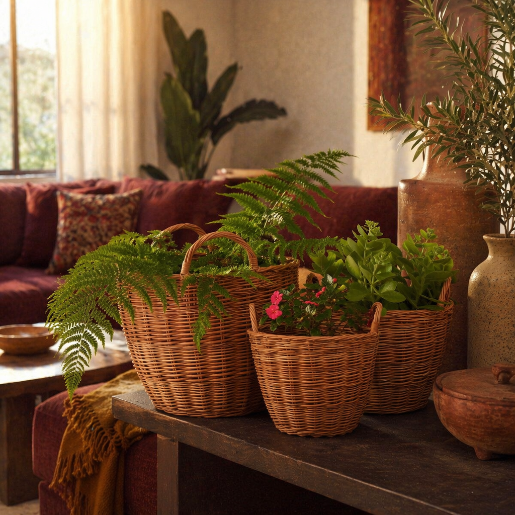 Willow Wicker Indoor Planter Kashmir Valley, The Art Wall. Handmade in India by House of Taraasha.