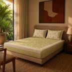 Marigold Sage Green and Off-White Bedsheet, The Linen Room. Handmade in India by House of Taraasha.