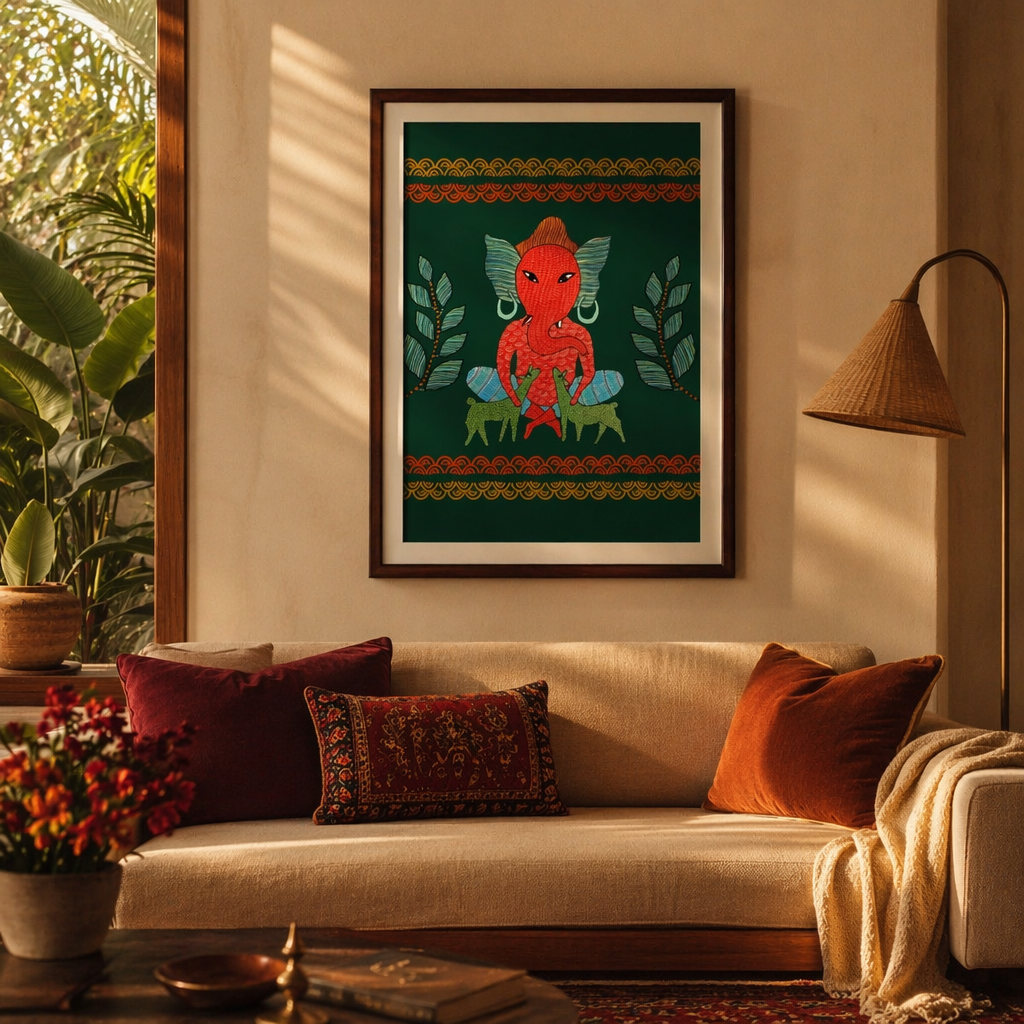 Gond Forest Ganesha Tribal Art Print, The Art Wall. Handmade in India by House of Taraasha.