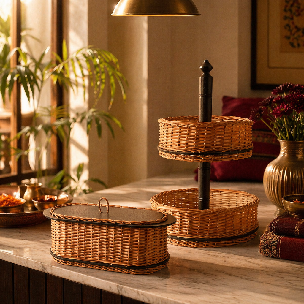 Kashmiri Willow Wicker Bread Box & Fruit Basket, The Wicker House. Handmade in India by House of Taraasha.