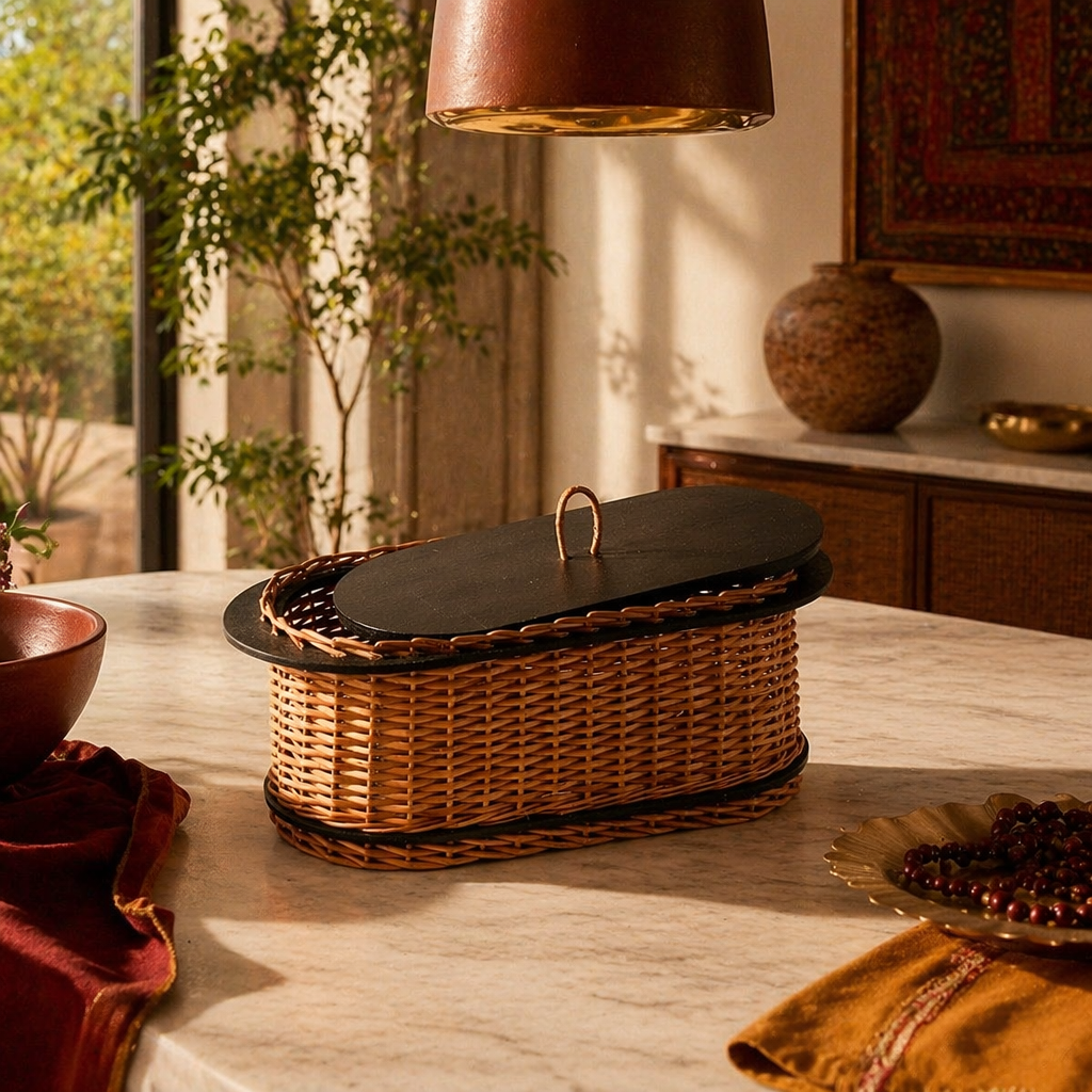 Kashmir Willow Wicker Bread Box, The Wicker House. Handmade in India by House of Taraasha.