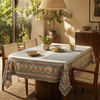Blue & Dusty Pink Floral Cotton Tablecloth & Mat Set, The Gathered Table. Handmade in India by House of Taraasha.