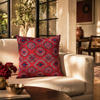 Ajrakh Brick Red Embroidered Cushion Cover, The Living Room. Handmade in India by House of Taraasha.