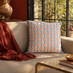Jaali and Floral Blue and Dusty Pink Cushion Cover Set, The Living Room. Handmade in India by House of Taraasha.