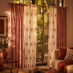 Royal Courtyards Dusty Pink & Off-White Woven-Sheer Set of Four, The Draped Window. Handmade in India by House of Taraasha.