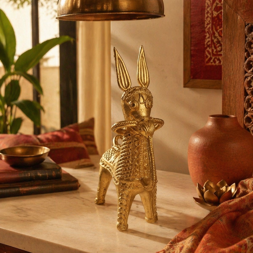 Dhokra Bankura Horse Lost-Wax Metal Figurine, Tribal Stories. Handmade in India by House of Taraasha.