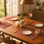 Madur Grass Woven Table Mats Maroon, The Gathered Table. Handmade in India by House of Taraasha.