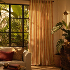 Rust & Green Stripe Handwoven Pure Cotton Door Curtain, The Draped Window. Handmade in India by House of Taraasha.