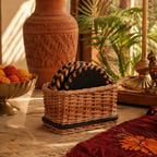 Willow Wicker Coaster Set Kashmir, with Holder, The Brass Atelier. Handmade in India by House of Taraasha.