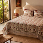 Floral Vine 300 TC Block-Printed Cotton Bedsheet, The Linen Room. Handmade in India by House of Taraasha.