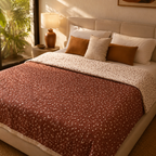 Rust and Off-White Royal Courtyards Reversible Quilt, The Linen Room. Handmade in India by House of Taraasha.