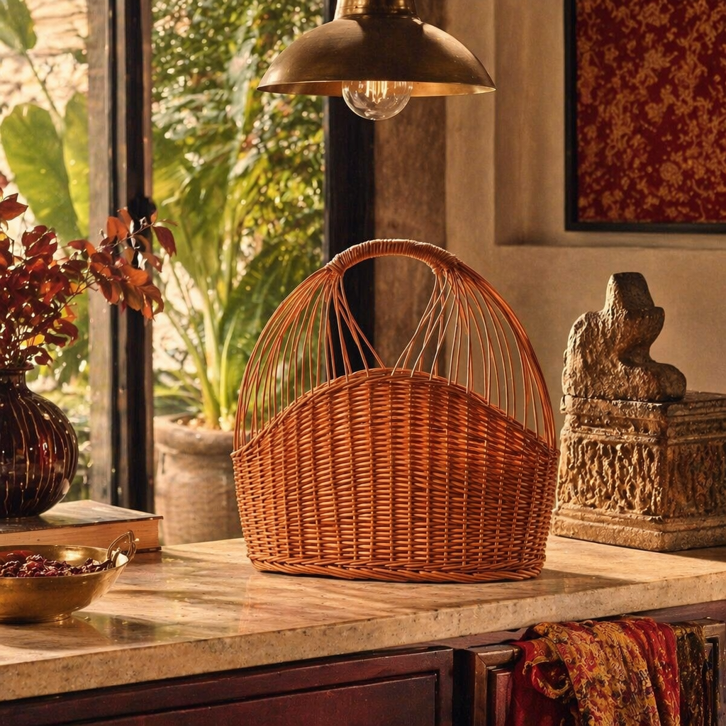 Keani Keam Kashmiri Willow Wicker Basket, The Wicker House. Handmade in India by House of Taraasha.