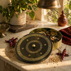 Kanjeevaram Brass Antique Masala Dabba, The Brass Atelier. Handmade in India by House of Taraasha.