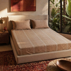 Taupe & Wine Textured Sanganer Bedsheet, The Linen Room. Handmade in India by House of Taraasha.