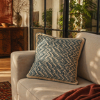 Ivory and Navy Chintz Chevron Cotton Cushion Cover. Handmade in India by House of Taraasha.