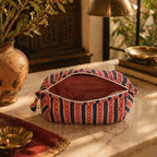 Quilted Block-Print Pouch Red and Blue, Large, The Gift Room. Handmade in India by House of Taraasha.