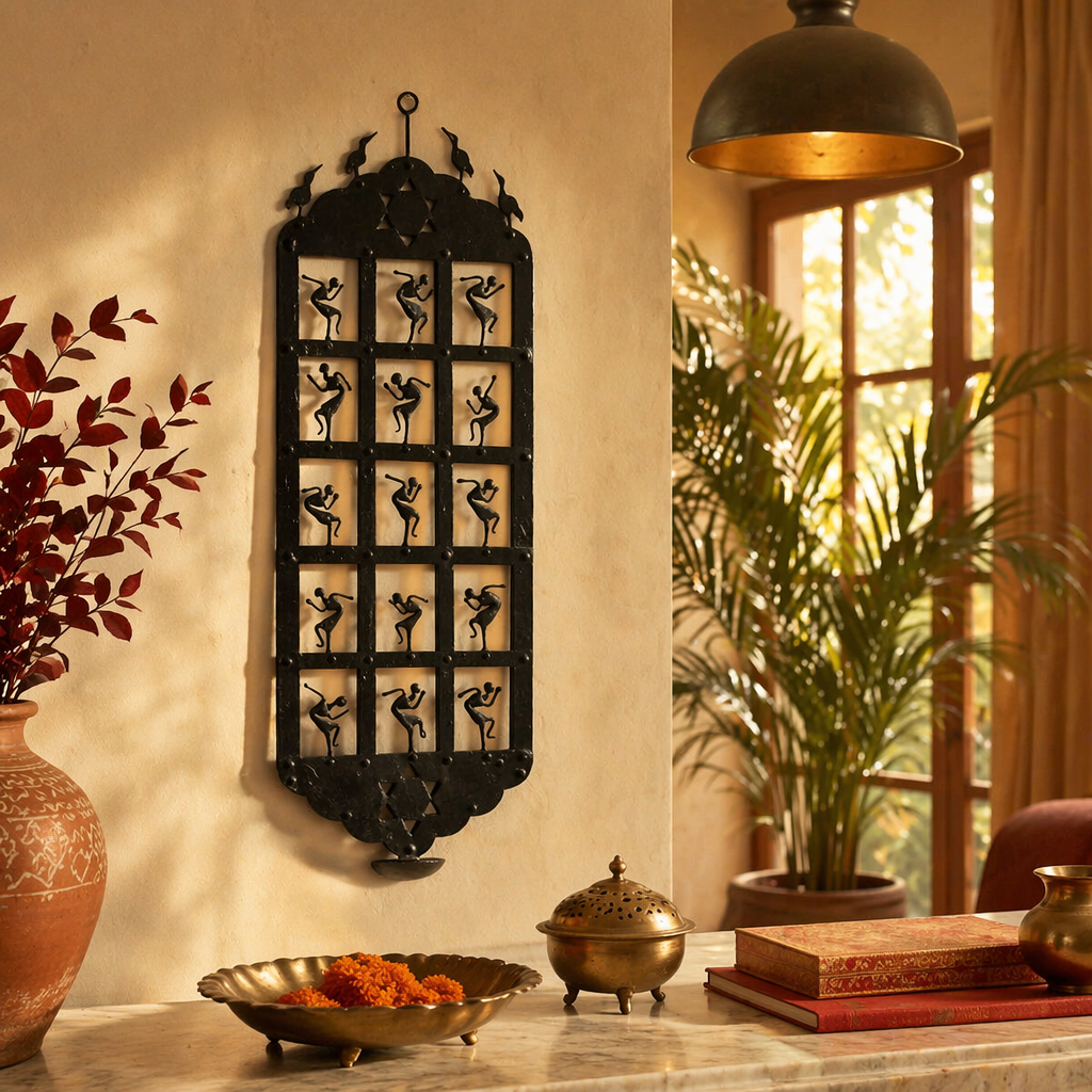 Bastar Wall Stand Lohshilp Tribal Iron Tea Light, Still Light. Handmade in India by House of Taraasha.