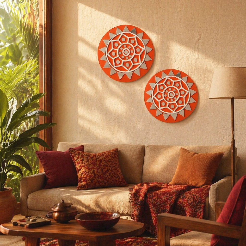 Brick Lippan Mud & Mirror Wall Discs, The Art Wall. Handmade in India by House of Taraasha.