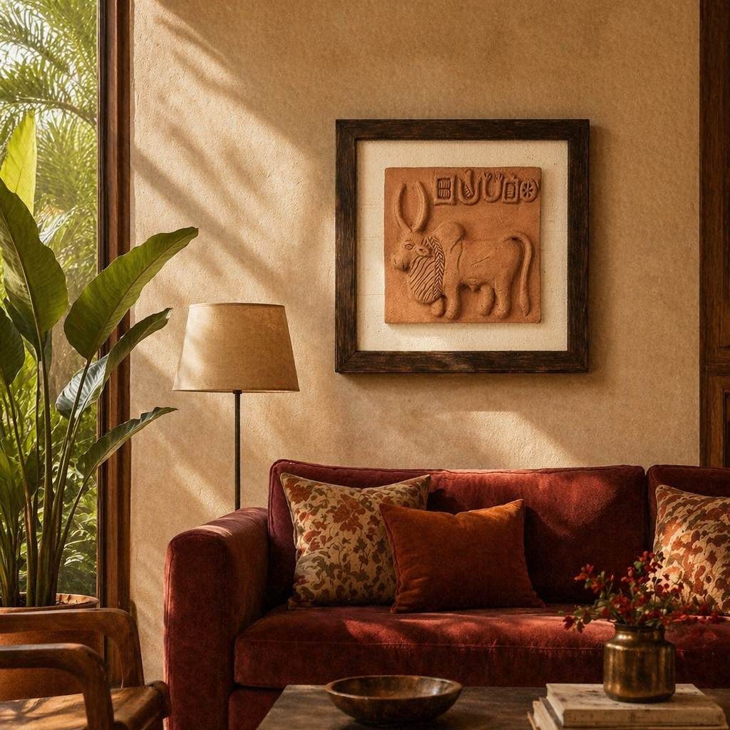 Harappan Bull Seal Molela Terracotta Replica, The Art Wall. Handmade in India by House of Taraasha.