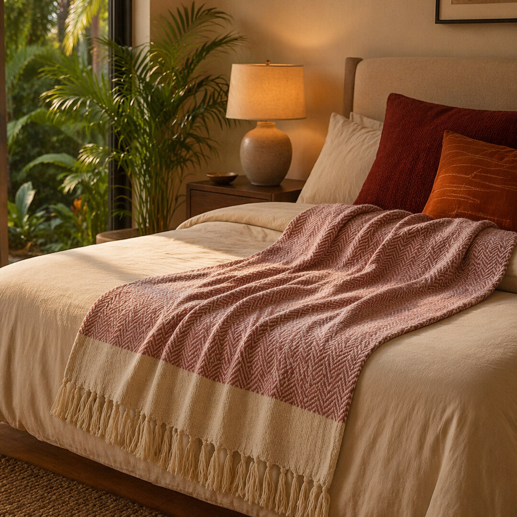 Chevron Pink Handwoven Pure Cotton Throw, The Linen Room. Handmade in India by House of Taraasha.