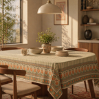 Royal Courtyards Table Cloth Green and Dusty Pink, The Gathered Table. Handmade in India by House of Taraasha.