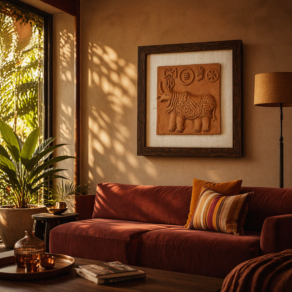 Harappan Seal Terracotta Rhinoceros Replica, The Art Wall. Handmade in India by House of Taraasha.