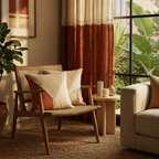 Rust & Off-White Reversible Cotton Curtain & Cushion Set, The Draped Window. Handmade in India by House of Taraasha.