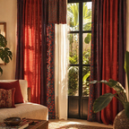 Chintz Assorted Set Brick Red, Navy and Ivory Cotton Curtains, The Draped Window. Handmade in India by House of Taraasha.