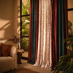 Chintz Assorted Set Off-White, Navy and Brick Red Cotton Curtains, The Draped Window. Handmade in India by House of Taraasha.