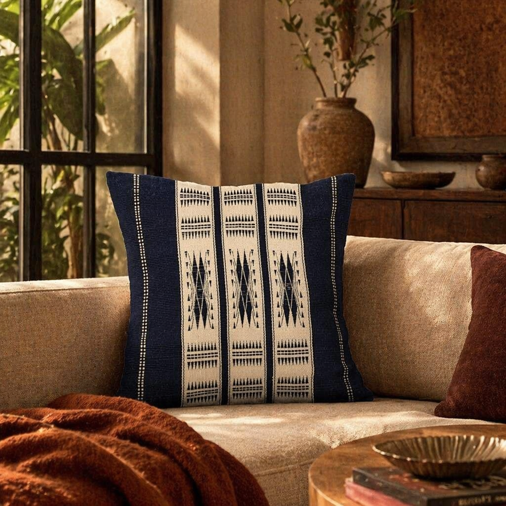Naga Tribal Backstrap-Loom Monochrome Spear Cushion Cover, The Living Room. Handmade in India by House of Taraasha.