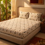 Cypress Yellow Hand-Printed Floral Bedsheet, The Linen Room. Handmade in India by House of Taraasha.