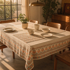 Green & Dusty Pink Floral Cotton Tablecloth & Mat Set, The Gathered Table. Handmade in India by House of Taraasha.