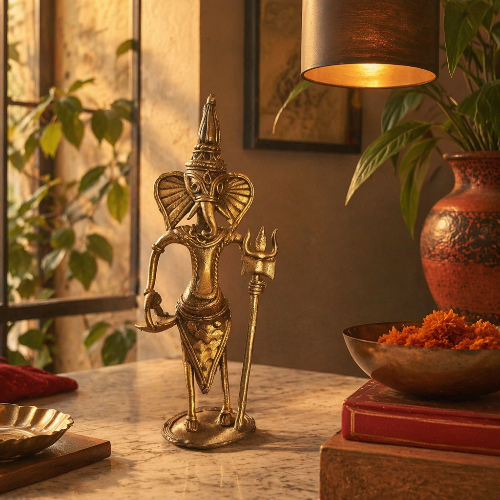 Dhokra Ganesha Bastar Lost-Wax Brass, Tribal Stories. Handmade in India by House of Taraasha.