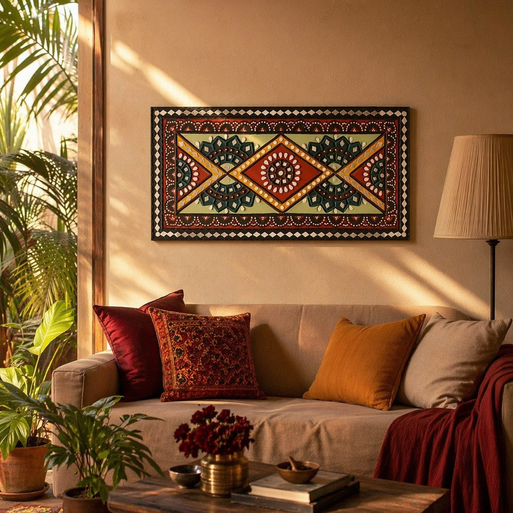 Lippan Wall Panel Forest Green and Earth Brown, The Art Wall. Handmade in India by House of Taraasha.