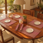 Madur Grass Woven Table Mats Blush Pink and Beige, The Gathered Table. Handmade in India by House of Taraasha.