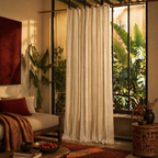 Handwoven Stripe Off-White and Charcoal Cotton Curtain, The Draped Window. Handmade in India by House of Taraasha.