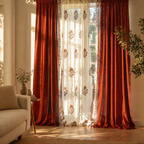 Chintz Assorted Set Off-White, Brick Red and Navy Cotton Curtains, The Draped Window. Handmade in India by House of Taraasha.