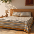 Mustard & Black Bagru Floral Bedsheet, The Linen Room. Handmade in India by House of Taraasha.