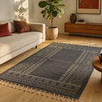 Jaipuri Grey Hand-Printed Cotton Floor Rug, The Woven Floor. Handmade in India by House of Taraasha.