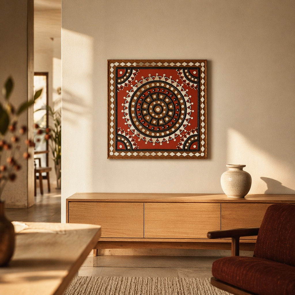Lippan Wall Panel Deep Red and Black, The Art Wall. Handmade in India by House of Taraasha.