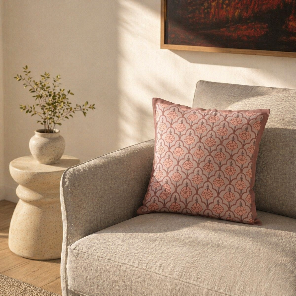 Royal Courtyards Dusty Pink Jaali & Floral Set of Five, The Living Room. Handmade in India by House of Taraasha.